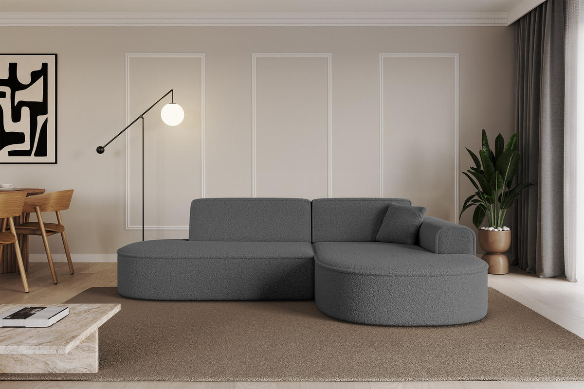 ECKSOFA Ottomane Rechts MARI-L1 - 243x171x79 cm Grau Bouclé - Schwarz/Grau, Holzwerkstoff/Kunststoff (234/163cm) - ALTDECOR