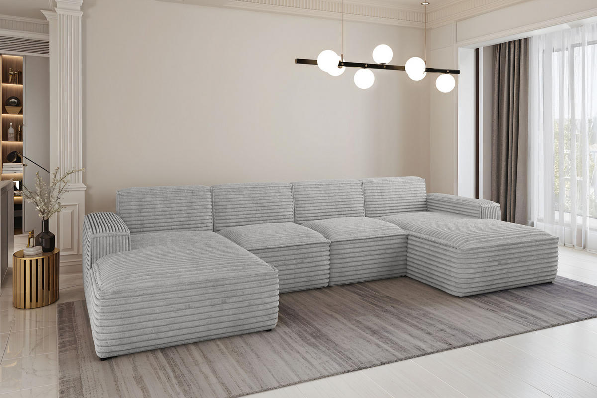 ECKSOFA Siena U ein Stil, der zum Entspannen einlädt, Stoff Velo Hellgrau - Hellgrau, Holz/Textil (344/73/165cm) - Kaiser Möbel