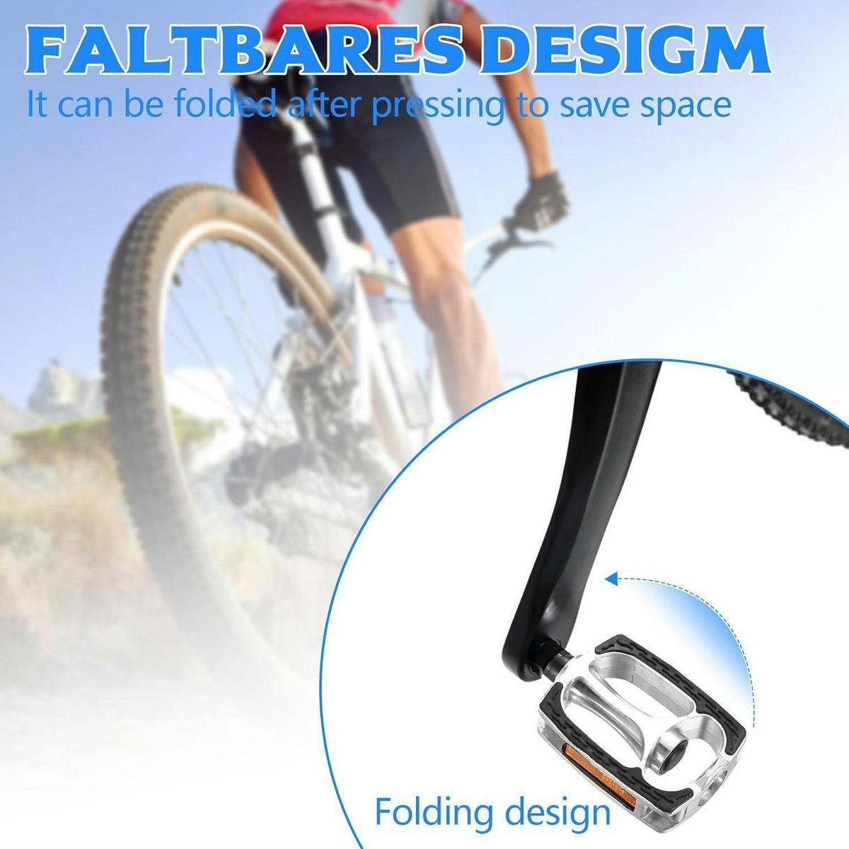 FAHRRADPEDALE 2-teiliges Set mit Reflektoren rutschfest Aluminium 9/16 Zoll - Silberfarben, Metall (6.8/2.5/9.5cm)