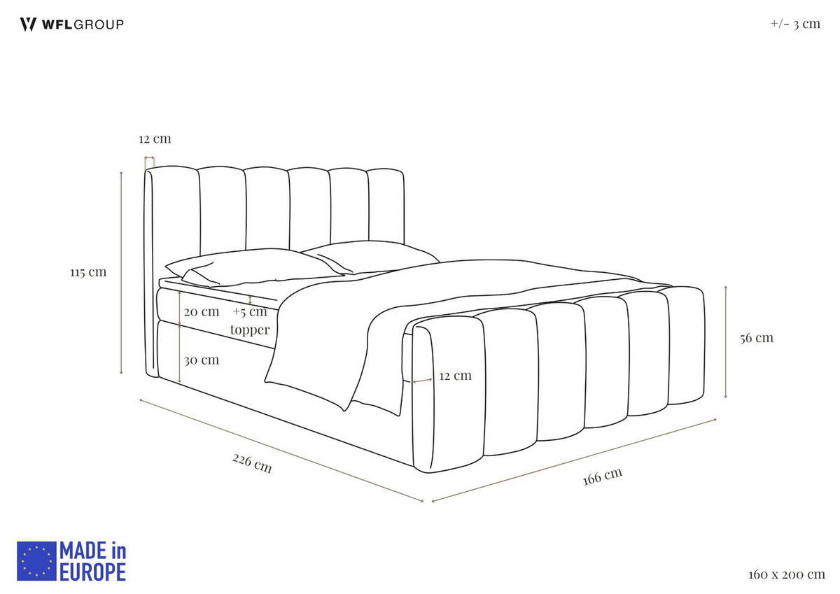 BOXBETT Serenity mit Bettkasten, Braun Chenille 160x200 cm – inkl. H4 Taschenfederkern Matratze & Foam Topper - Schwarz/Braun, Holz/Holzwerkstoff (160/200cm) - WFL GROUP