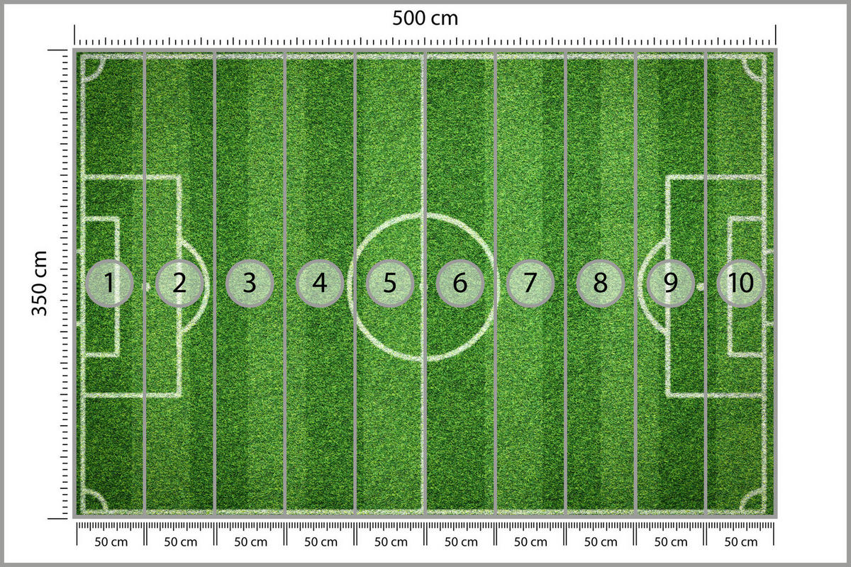 FOTOTAPETE für Jugendzimmer Stadion Vogelperspektive Rasen Feld 500x350 - Weiß/Grün, Papier (500/350cm) - Muralo