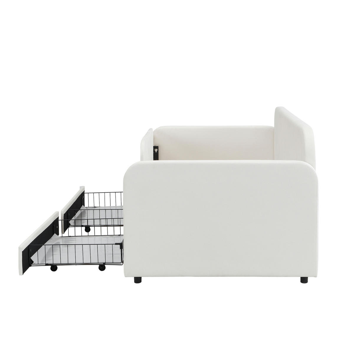 POLSTERBETT 90/200 cm Weiß aus Samt mit 2 Schubladen - Weiß, Textil (90/200cm) - OKMYHOME