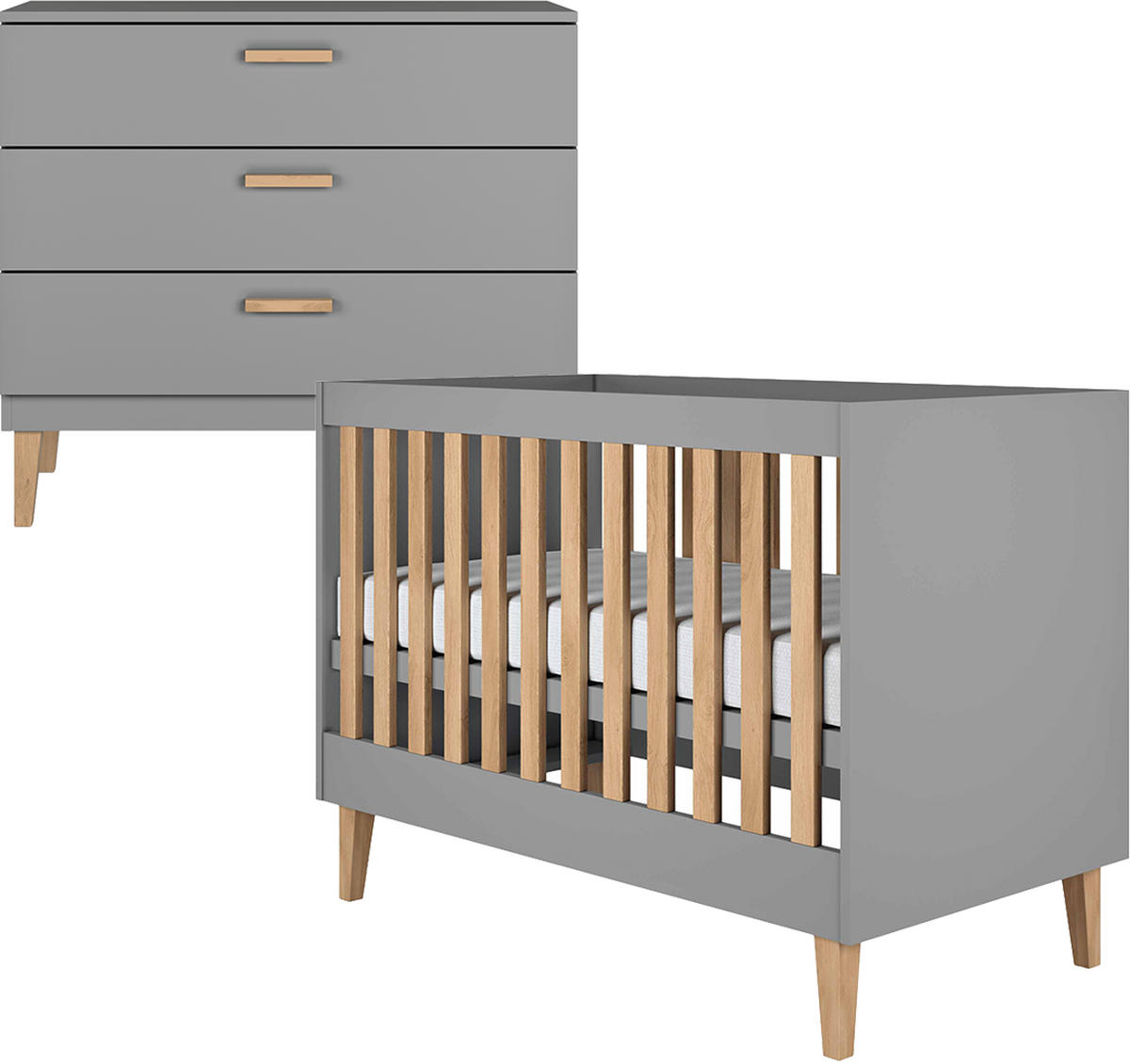 BABYZIMMER 2-teilig Kubi Grau - Grau, Holzwerkstoff (66/90/124cm) - Petits-meubles