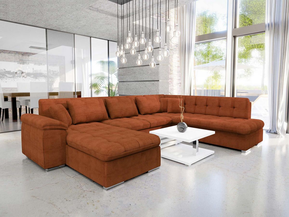 WOHNLANDSCHAFT Niko Bis, Seite: Links - Dunkelorange, Holz/Textil (348/76/205cm) - MIRJAN24