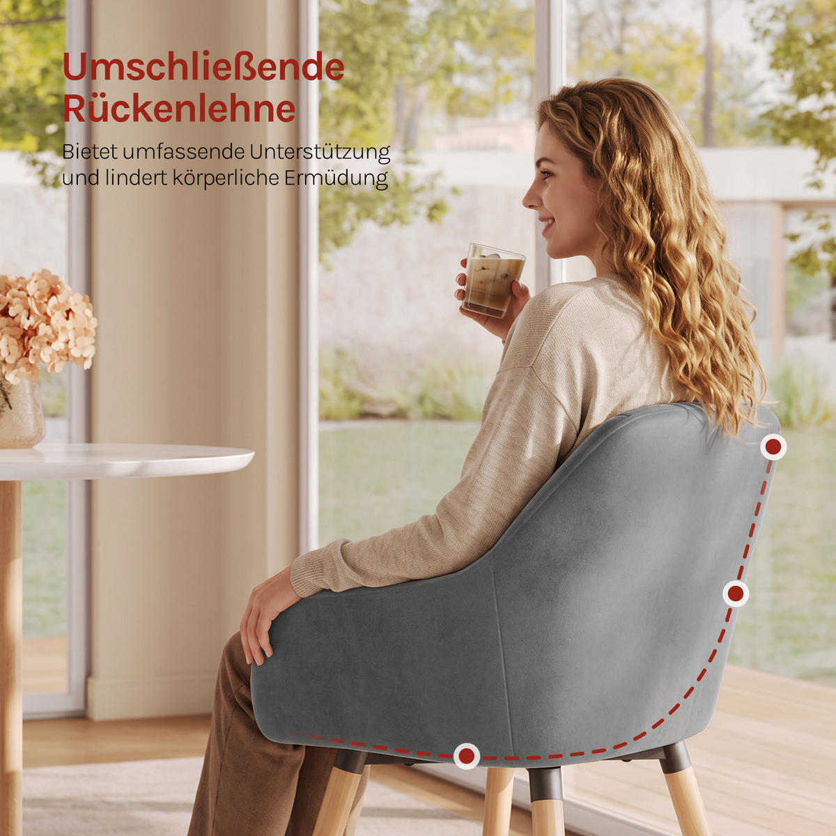 ESSZIMMERSTUHL 6er-Set, Samt, Massivholz, Dunkelgrau - Dunkelgrau/Naturfarben, Holz/Textil (42/81/50cm) - Woltu