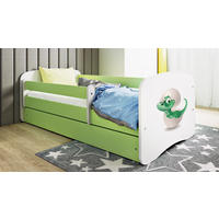 KINDERBETT Kleiner Dino 70x140 cm mit Schublade, Rausfallschutz & Lattenrost, Grün - Grün, Holzwerkstoff (70/140cm) - RAUMHIRSCH FURNITURE