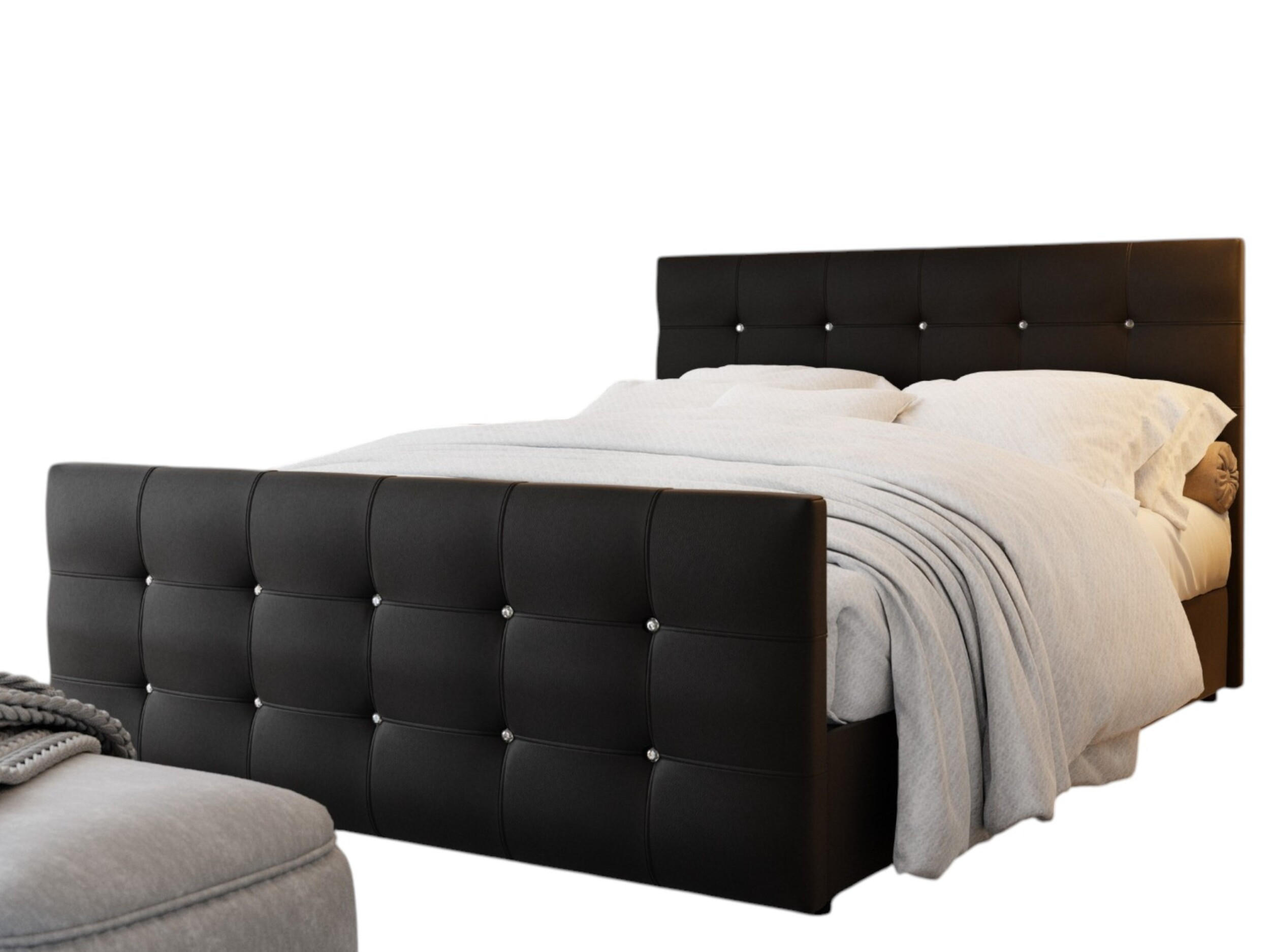 BOXBETT KLEO 180x200, mit Matratze H3, Bonell und Topper, Madryt 1100 - Schwarz, Holz/Kunststoff (180/200cm) - Bedante