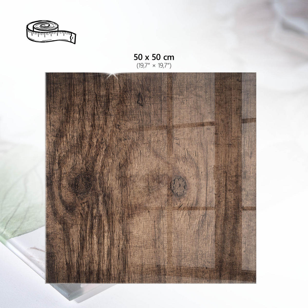 TISCHPLATTE 50x50 cm – Holzstruktur - Beige, Glas (50/50/0.4cm) - Wallfluent
