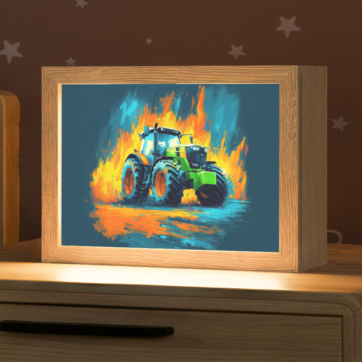 NACHTTISCHLAMPE Abstrakt - Traktor - Grün 20x15 cm - Dunkelblau, Holzwerkstoff (8/20/15cm)