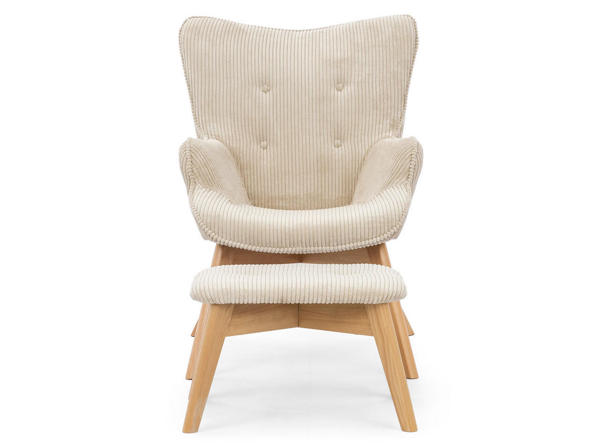 LOUNGESESSEL mit Fußhocker Lenari Beige Cordstoff mit Füßen in Natur - Beige/Naturfarben, Holz/Textil (71/96/86cm) - S-Style Möbel