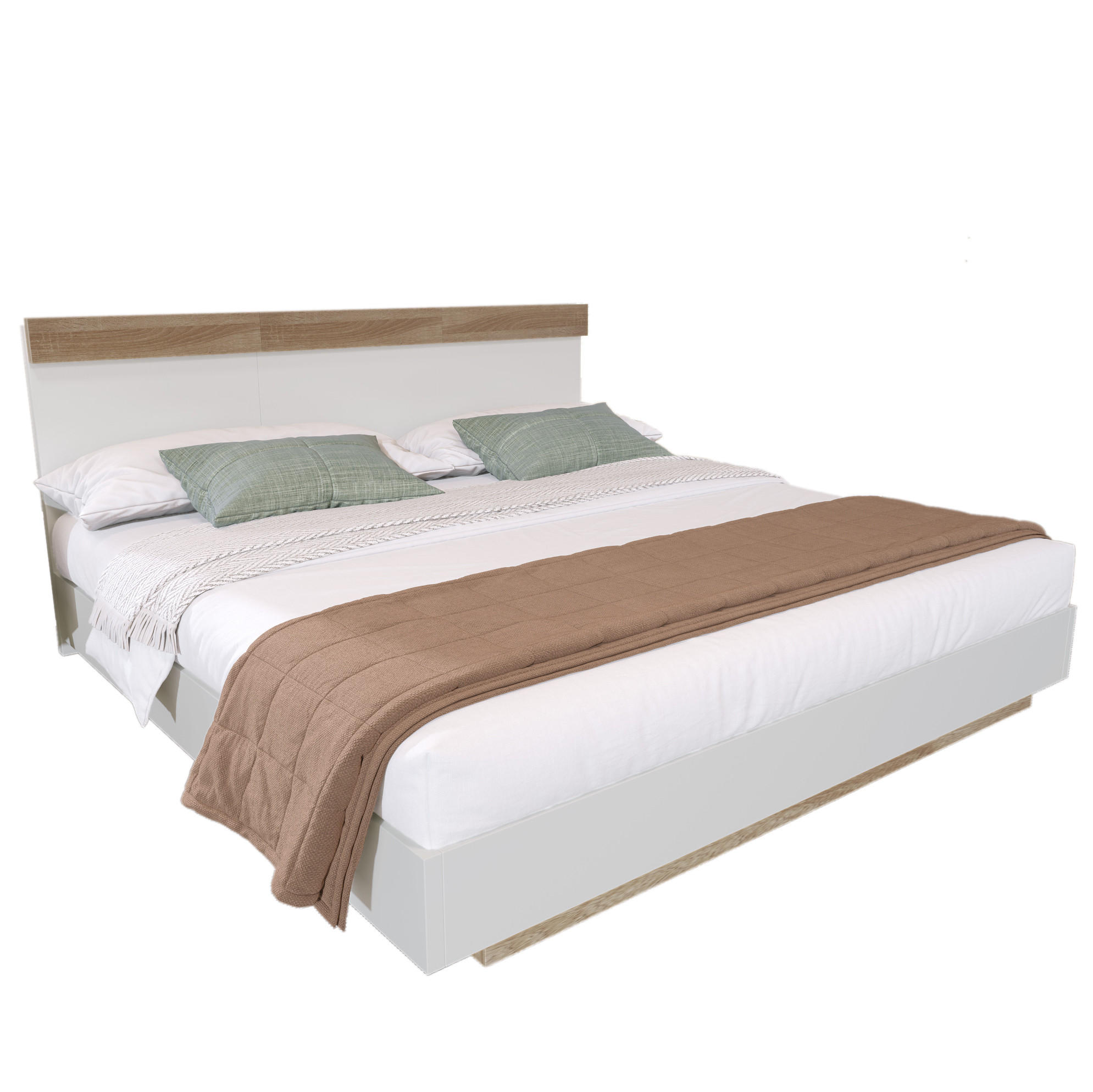 DOPPELBETT 160/200 cm aus werkstoff mit Lattenrost, Schwebeoptik und Kopfteil, Weiß/Sonoma-Eiche - Weiß, Holzwerkstoff (160/200cm) - Redom
