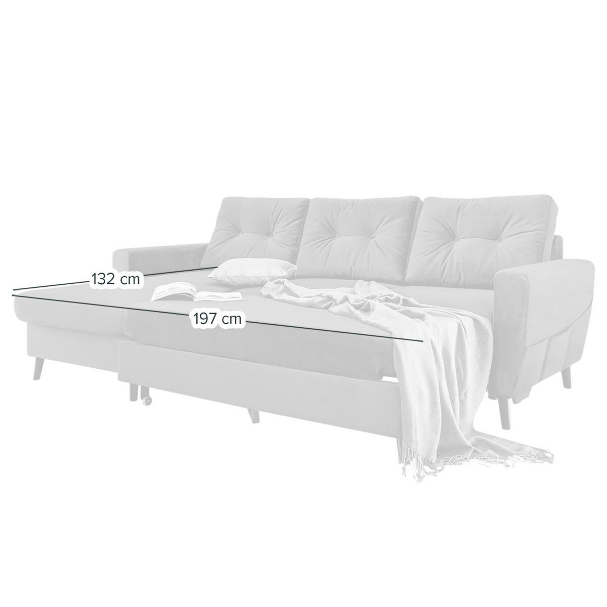 ECKSOFA mit Longchair - Petrol/Schwarz, Buchenholz/Textil (233/148cm) - home24