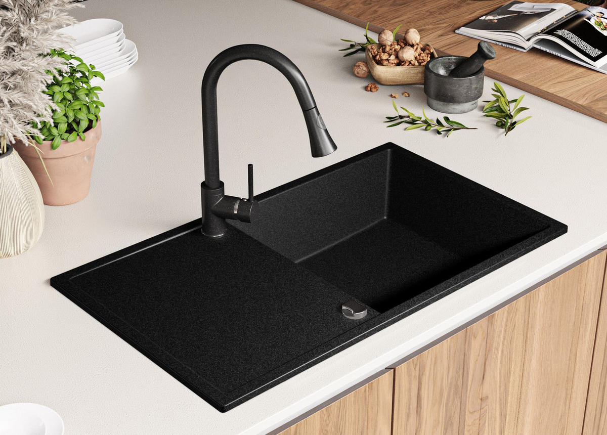 SPÜLBECKEN Ibiza, 2-er set Anthrazit 90/50 cm 1 Becken + Ablauf-Set ab 60er Unterschrank - Chromfarben/Anthrazit, Kunststoff (90/19/50cm) - Primagran