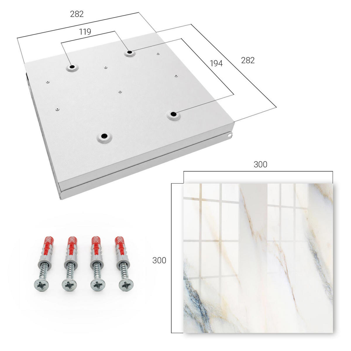SCHLÜSSELBOX Weiß 30x30 cm – Türöffnung nach rechts - Marmoreffekt - Beige, Metall (30/30/5cm) - TULUP