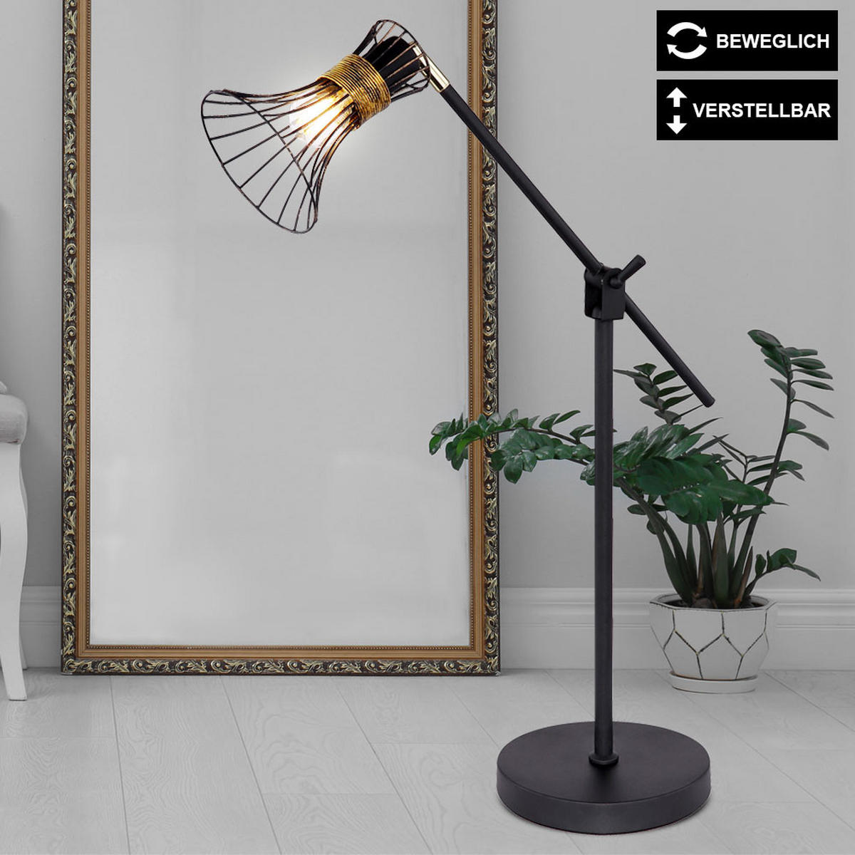 LED TISCHLEUCHTE PURRA Schwarz Gold - Schwarz, Metall (49/18/52cm)