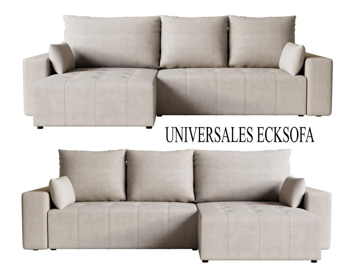 ECKSOFA Tico mit Bettkasten und Schlaffunktion, L-Form/XL-Form, Velourstoff, Universal - Weiß, Holzwerkstoff (276/145cm) - 4ALL HOME