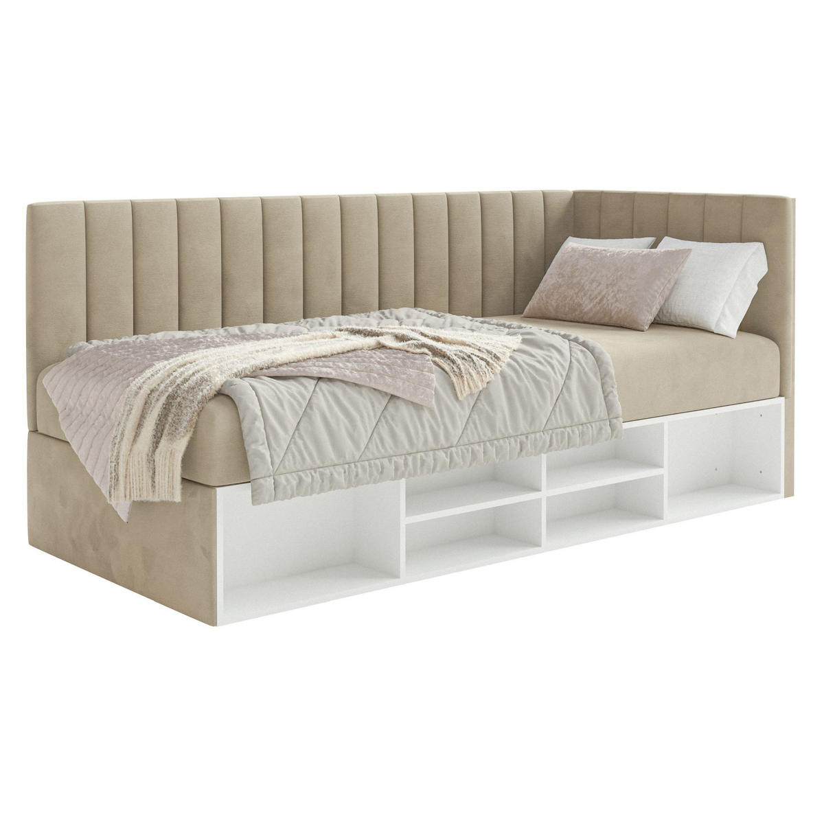 JUGENDBETT Ventrio Graubeige Easy-Clean-Samtbezug 90x200 cm - Taupe, Holz/Textil (90/200cm) - Selsey
