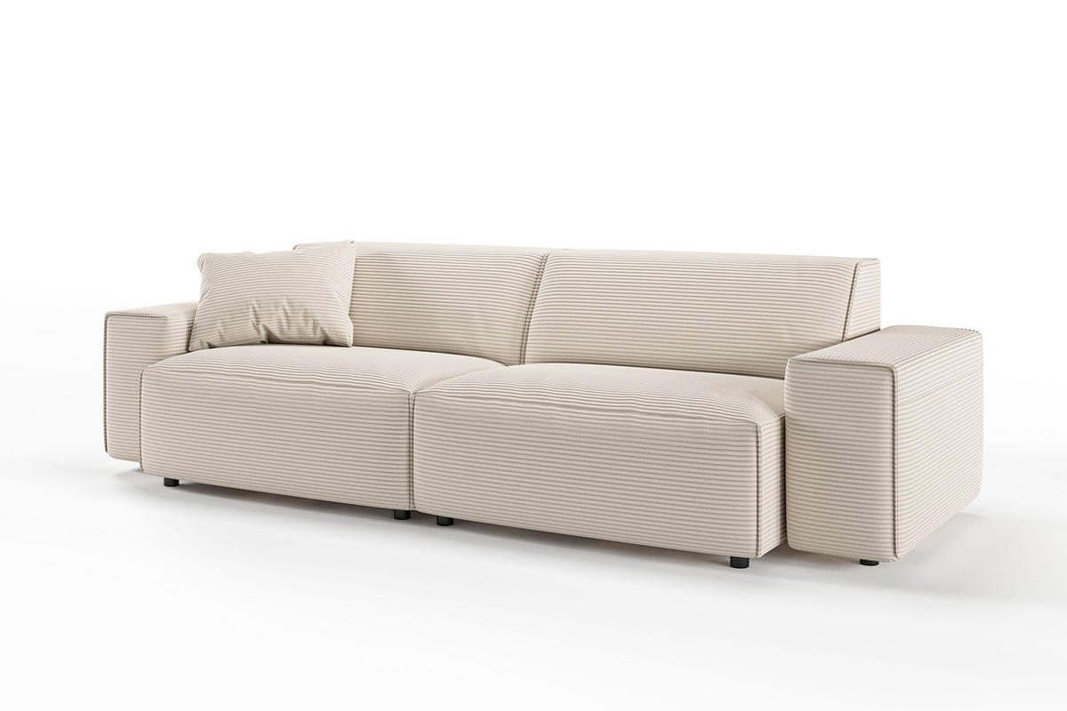 SOFA RANI Cremeweiß Cord - Creme/Schwarz, Kunststoff/Textil (256/71/101cm) - KAWOLA
