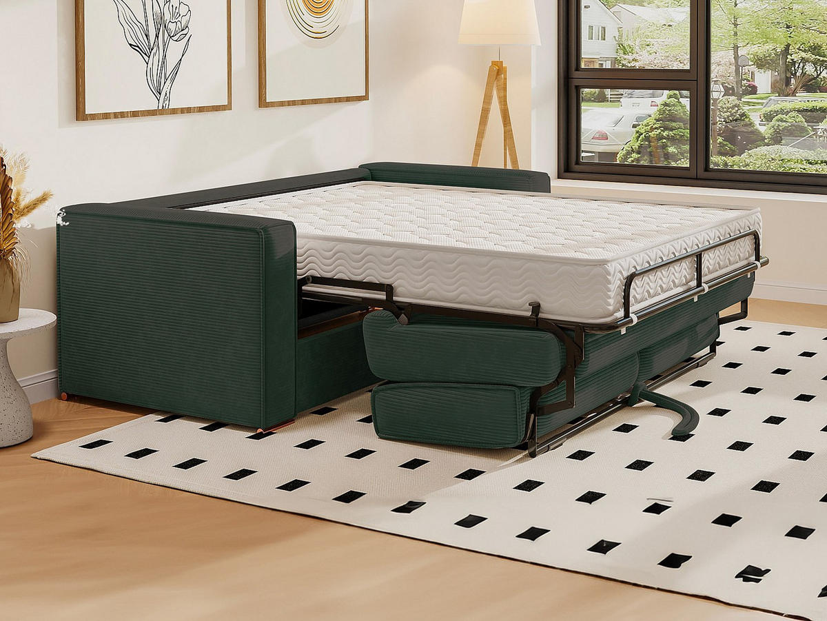 SCHLAFSOFA - 3 Personen - Samt, Stoff - Tannengrün - - Waldgrün, Textil (195/90/223cm) - Vente-Unique