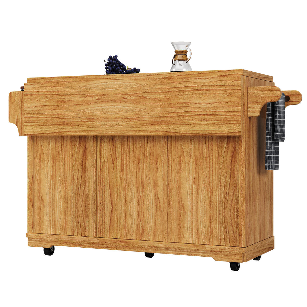 KÜCHENINSEL Ausklappbar Küchenwagen PE Rattan Dunkelbraun - Dunkelbraun, Holzwerkstoff (142.5/95/80cm) - FLIEKS