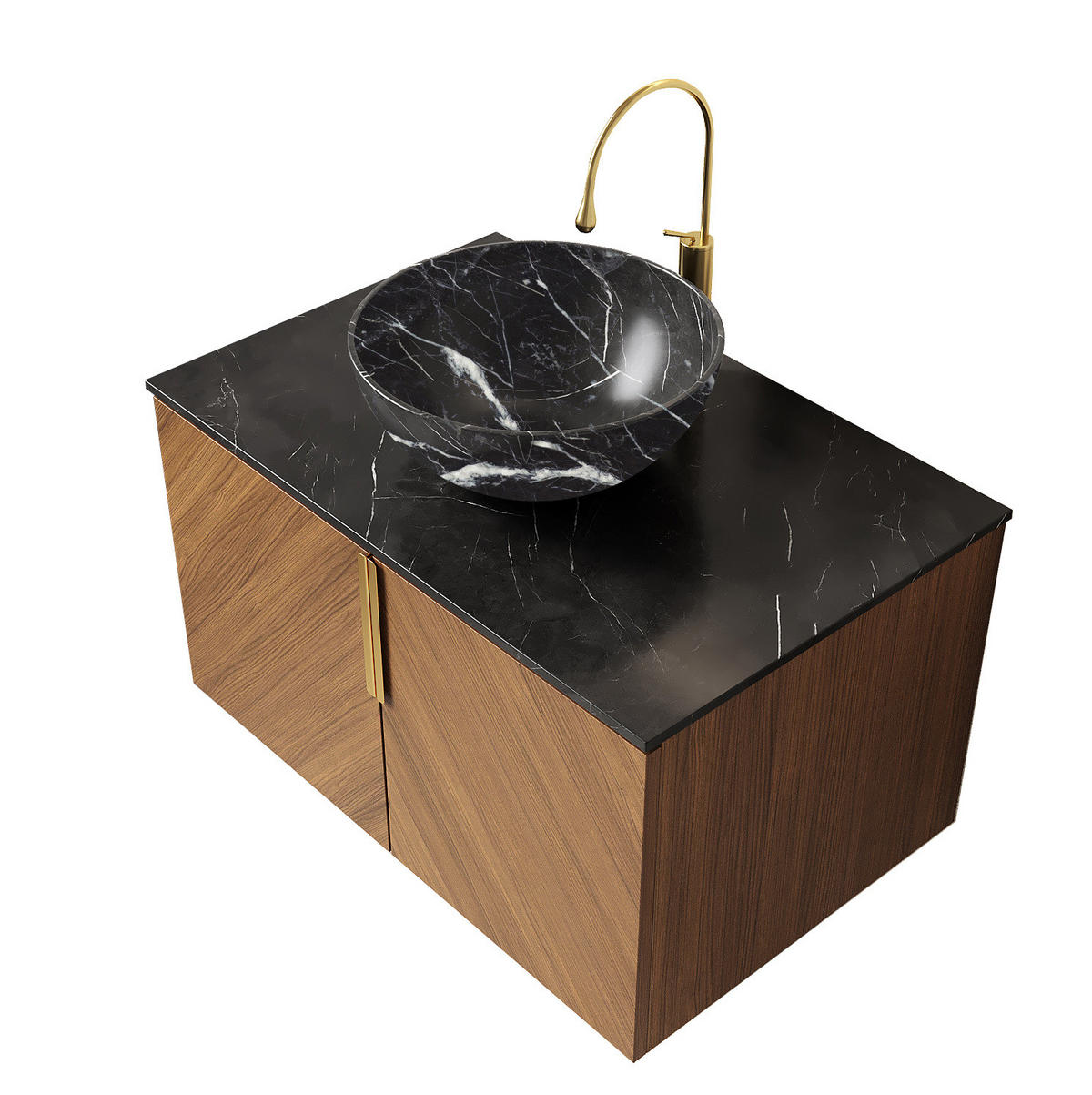 WASCHTISCH 76 cm Wandmontage Schwarz/Braun Eiche 2-türig - Schwarz, Holzwerkstoff (50/55.1/76cm) - Beauniv