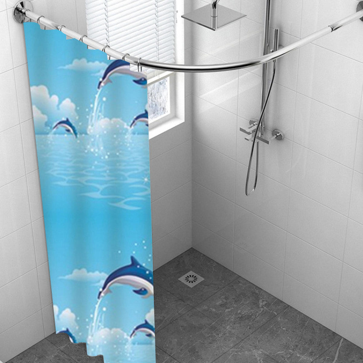 DUSCHVORHANG ohne Bohren trocken mit Haken Badezimmer - Blau, Kunststoff (150/180cm) - MCBOSON