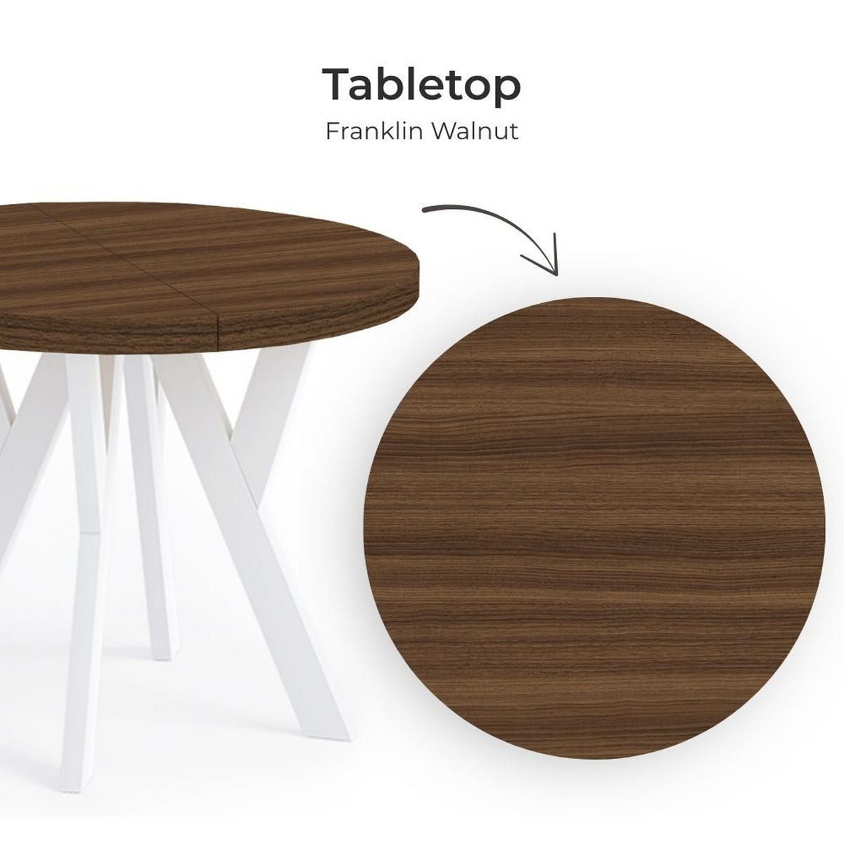 ESSTISCH Runder Ausziehbarer PERO 90/140, Franklin Nuss / Weiß - Dunkelbraun/Weiß, Holz (140/90/77cm) - Dekori_Interiors