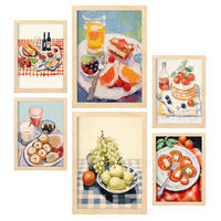 POSTER Set Mit 6 Picknick In Foodies A3 & A4 Rahmen Aus Hellem Holz - Beige, Papier (29/3cm) - Nacnic