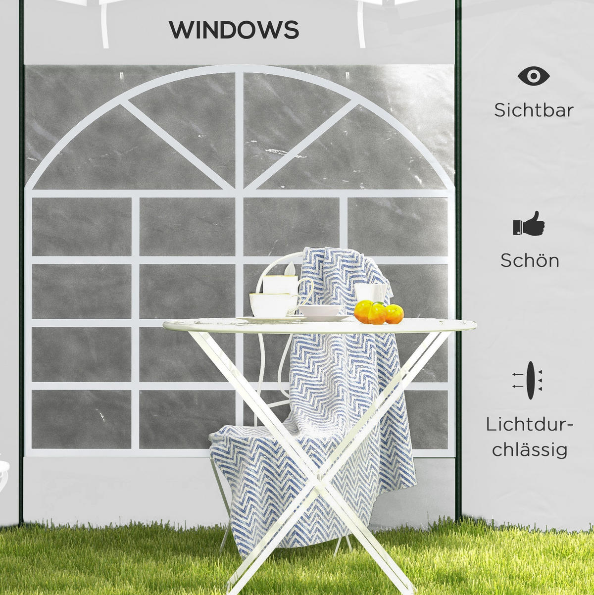 PAVILLON-SEITENWÄNDE 295/195 cm 2er-Set mit Fenster und Reißverschlusstür aus Polyester, Weiß - Weiß, Textil (195/195/295cm) - Redom