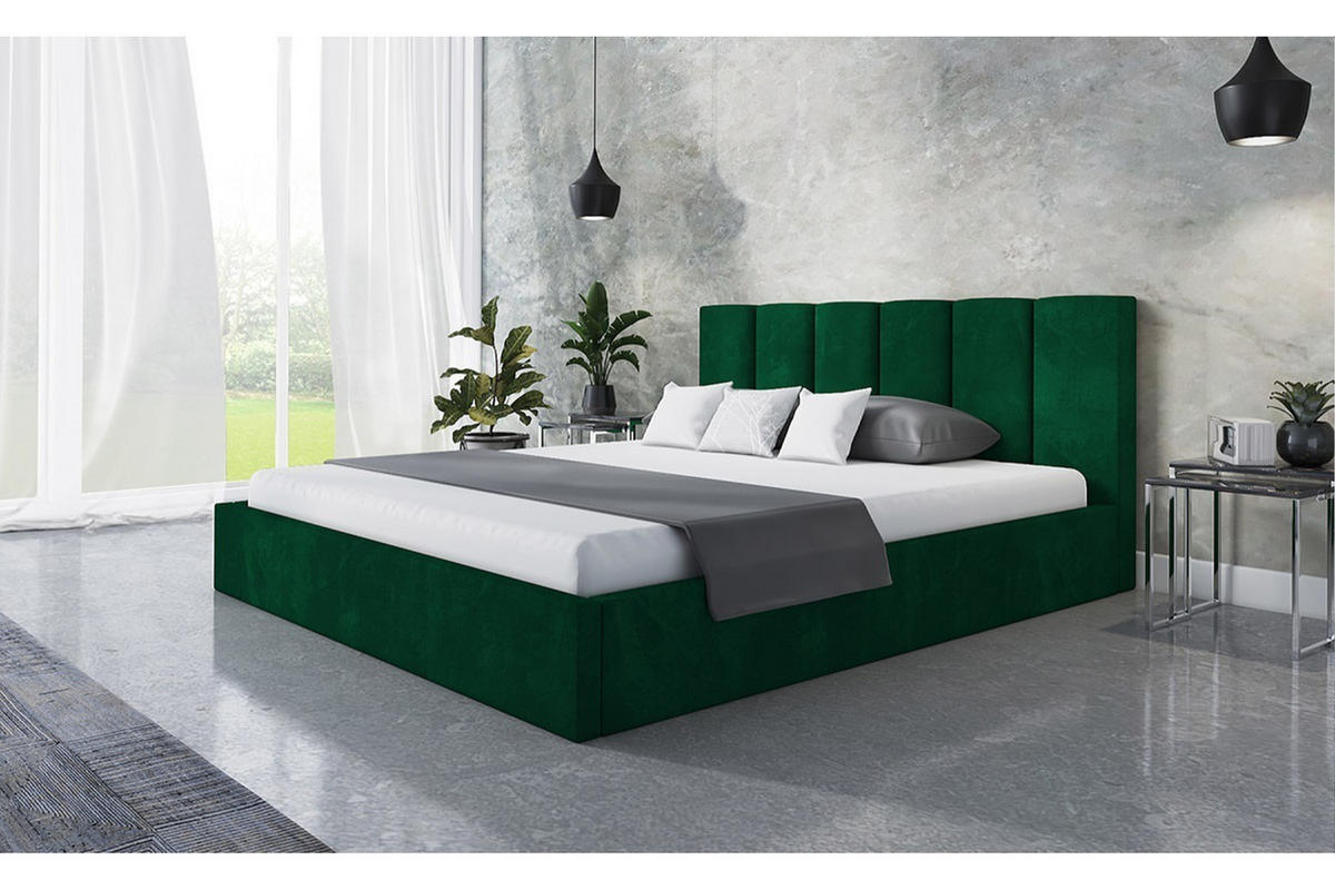 POLSTERBETT TOKIO SLIM, 160 x 200 cm mit Bettkasten und Lattenrost aus Holz, Farbe: Grün, Velourestoff - Grün, Holz/Kunststoff (160/200cm) - Alpi-Möbel