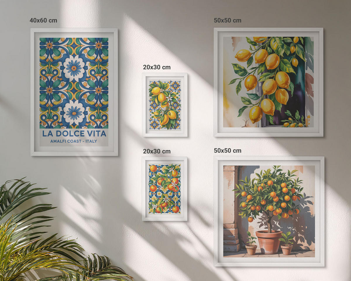 WANDBILDER 5er-Set - 50x50 cm & 20x30 cm & 40x60 cm Weißer Rahmen - Zitronenlimonade blaue Tür - Weiß, Kunststoff (40/60cm) - ArtPrintCave