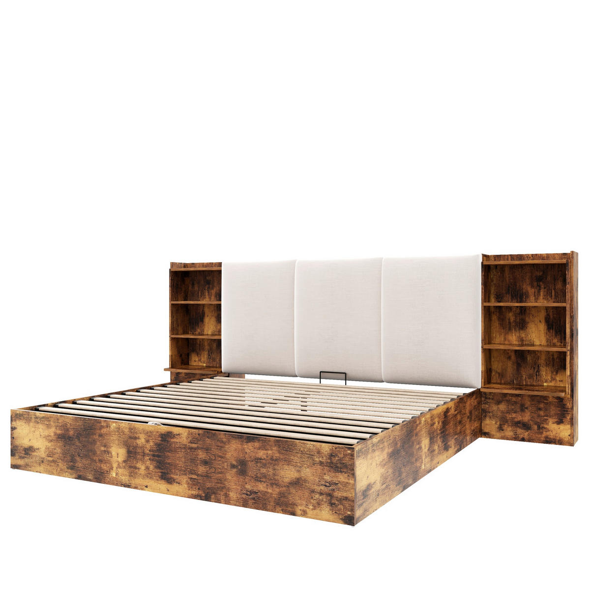 STAURAUMBETT 180/200 cm mit Hydraulik und LED, DE-41841, in Braun - Braun, Holzwerkstoff (180/200cm) - ComfortXL