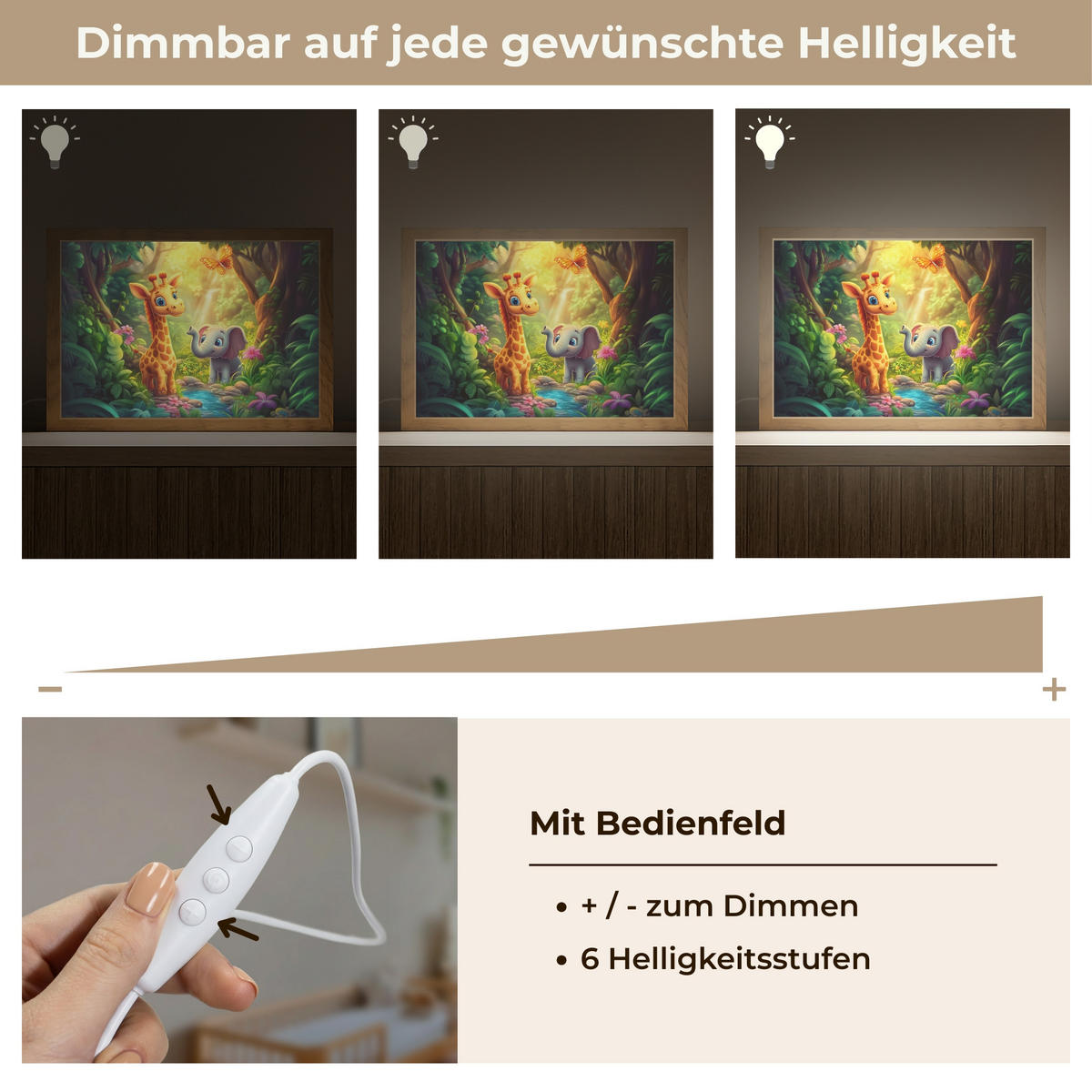 NACHTTISCHLAMPE Giraffe - Elefant - Blumen - Dschungel 30x20 cm - Grün, Holzwerkstoff (8/30/20cm)