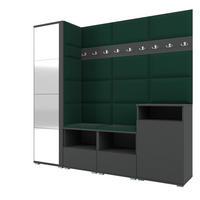 GARDEROBE NELA X 200 cm (Modulare Flurmöbel Graphit mit Spiegel & Sitzpolster Flaschengrün 28 Schrank + Sideboard) - Dunkelgrün/Silberfarben, Holz/Holzwerkstoff (200/187/40cm) - Ravio