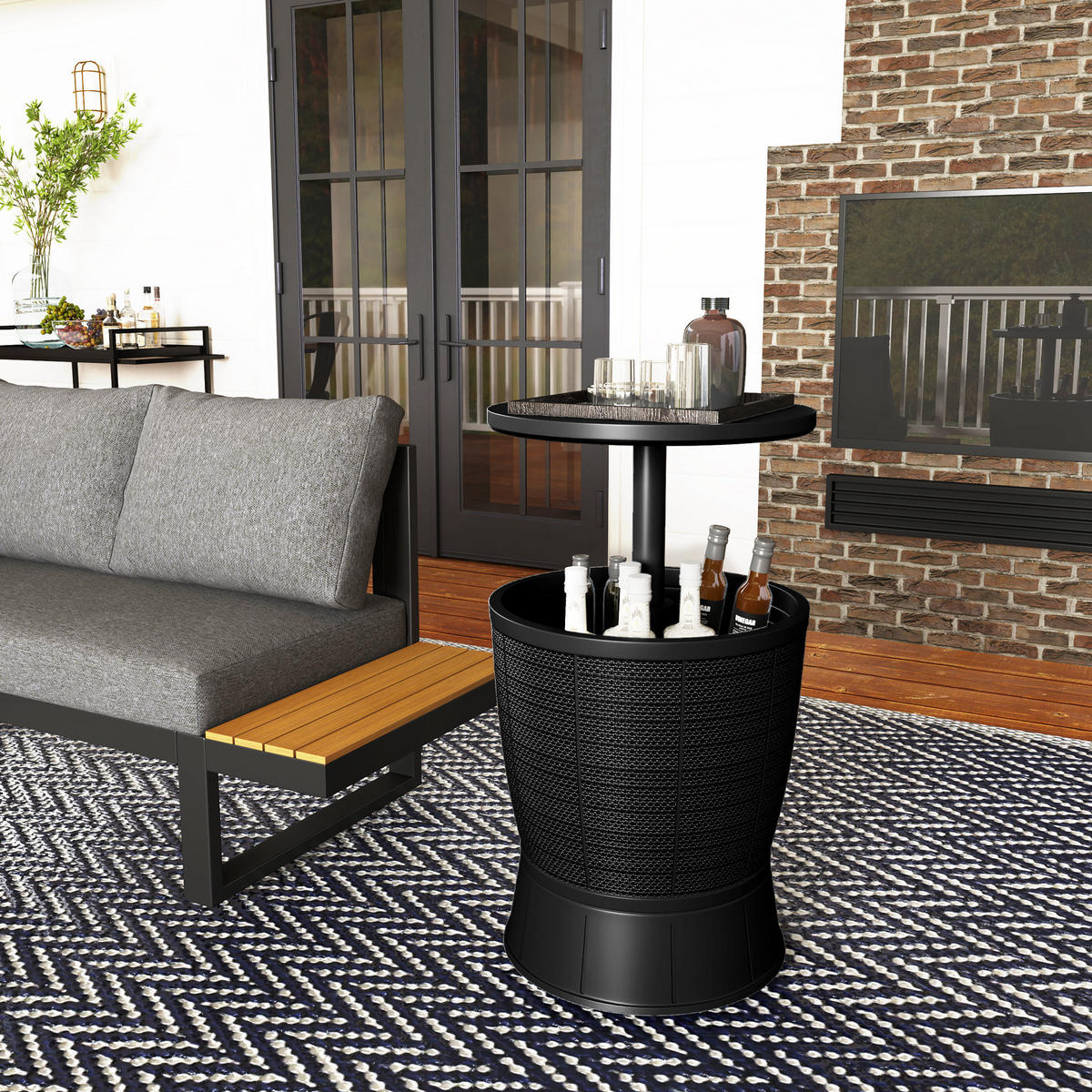 GARTENTISCH DE-14192 3-in-1 mit Eisbehälter, höhenverstellbar Schwarz - Schwarz, Kunststoff (49/49/84cm) - ComfortXL