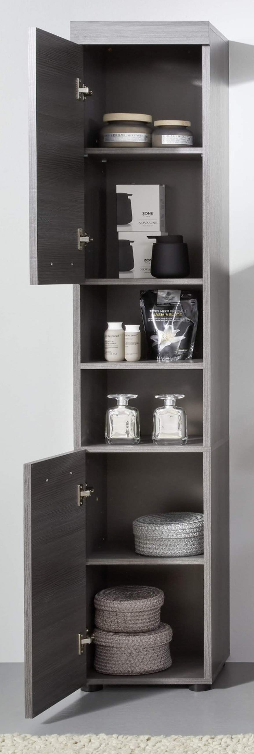 HOCHSCHRANK grau Rauchsilber 30 x 190 cm, Badschrank Türanschlag wechselbar - Silberfarben/Schwarz, Holzwerkstoff/Kunststoff (30/190/31cm) - Top.Furn