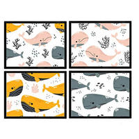 POSTER Set mit 4 Orange graue rosa Wale A4 Schwarzer Rahmen - Schwarz, Papier (29.7/3cm) - Nacnic