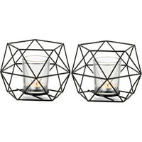 GEOMETRISCHE Teelichthalter aus Metall im 2er Set, schwarz - Schwarz, Metall (15cm)