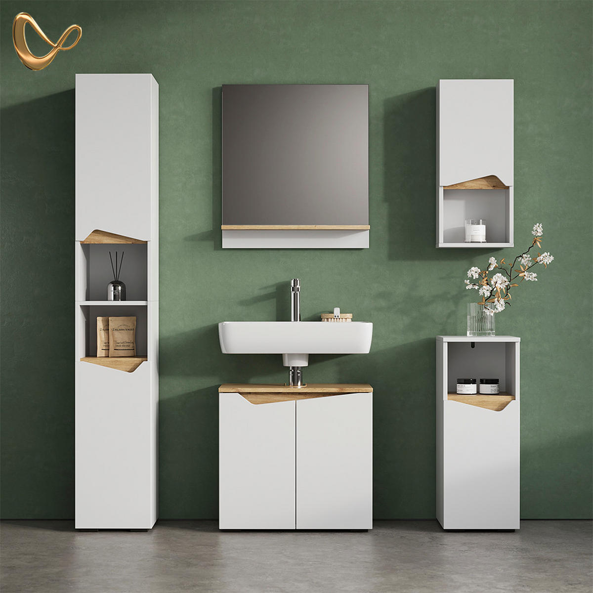 BADMÖBEL-KOMBINATION Timavo Weiß 5 Teile - Weiß/Eiche Artisan, Holzwerkstoff (60/57/35cm) - Livinity®