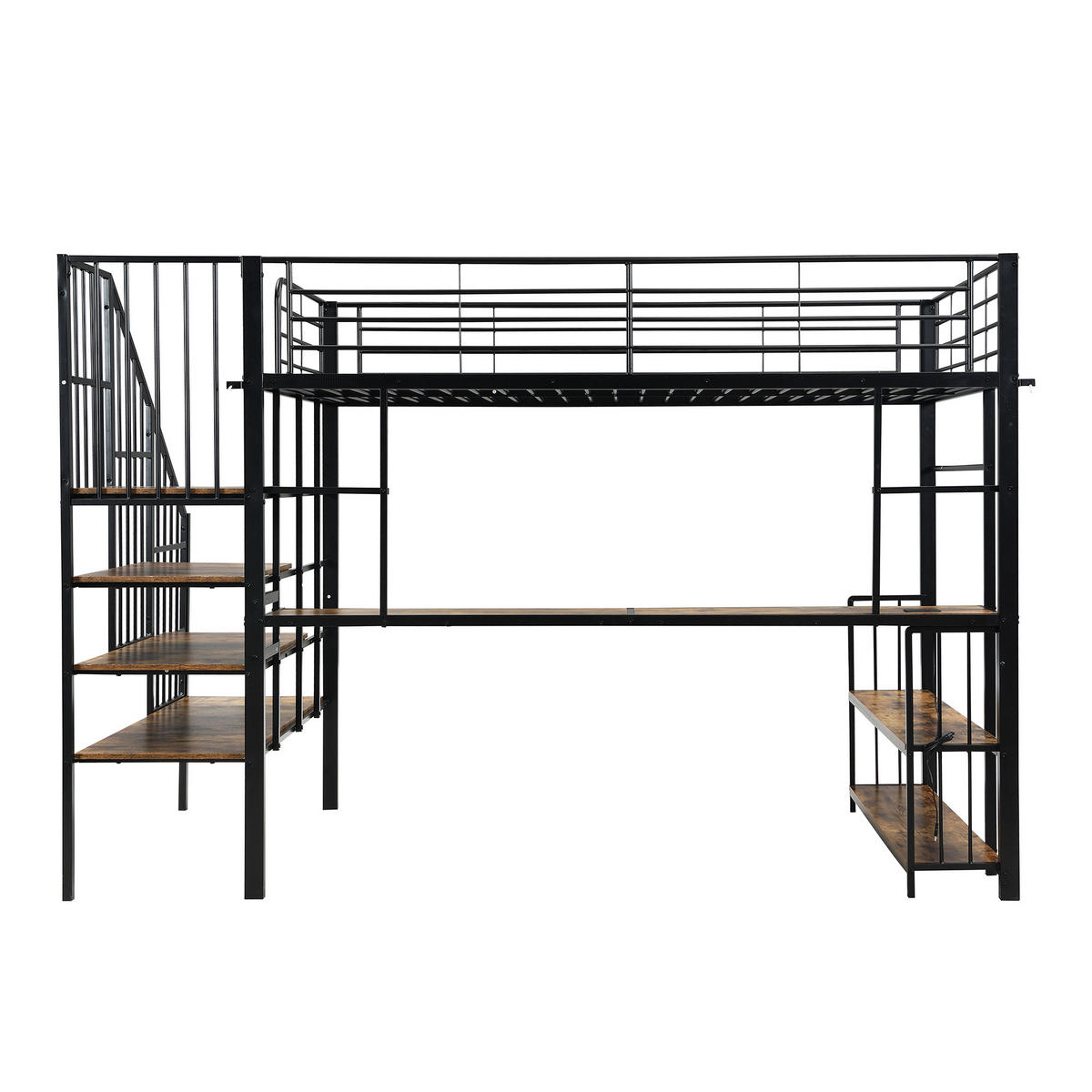 HOCHBETT 120/200 cm DE-02339, in Schwarz/Dunkel, mit Seitenleiter, Ladeanschluss und Kleiderbügel - Walnussfarben/Schwarz, Holzwerkstoff/Metall (120/200cm) - ComfortXL