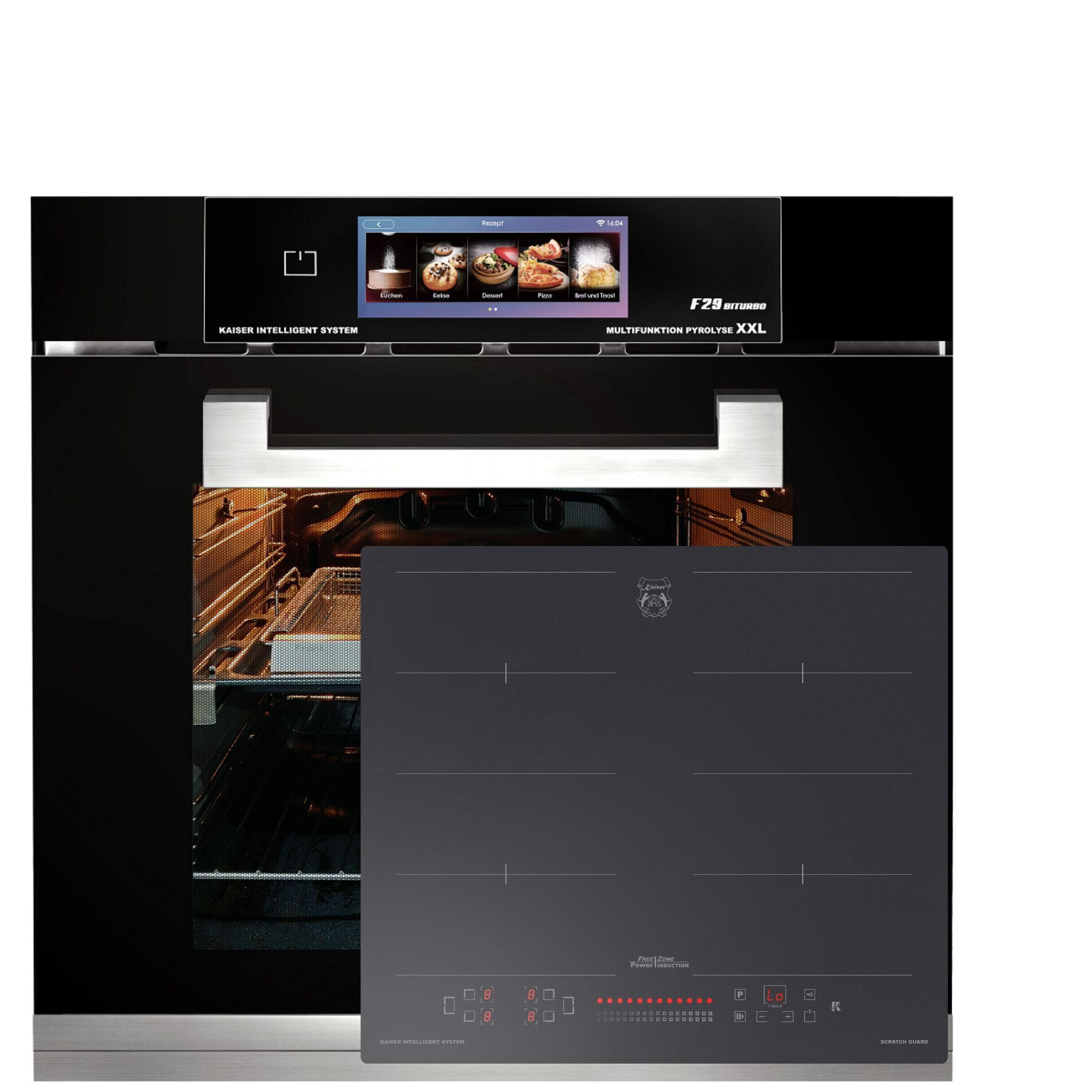 PYROLYSE-BACKOFEN EH 6344 N+ Induktionskochfeld KCT 6110 FI 4 QuickHeat-Induktionszonen mit Boosterfunktion - Schwarz, Metall (59.4/59.4/57.5cm) - Kaiser Küchengeräte