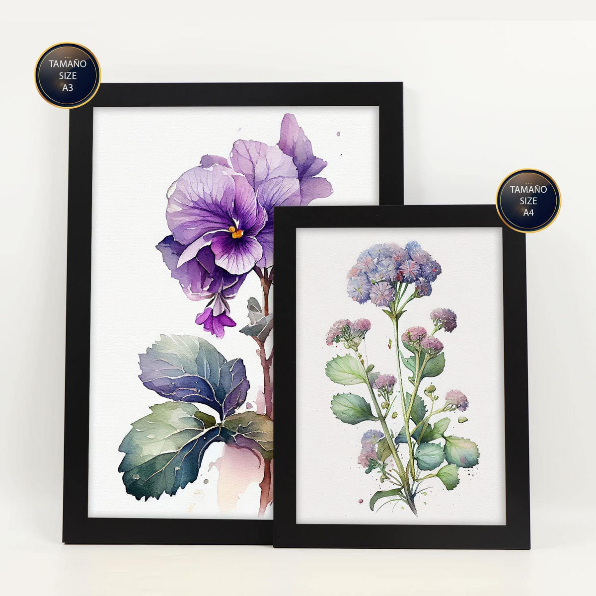 POSTER Set Mit 6 Violette Natur Größe A3 & A4 Schwarzer Rahmen - Schwarz, Papier (29.7/1cm) - Nacnic