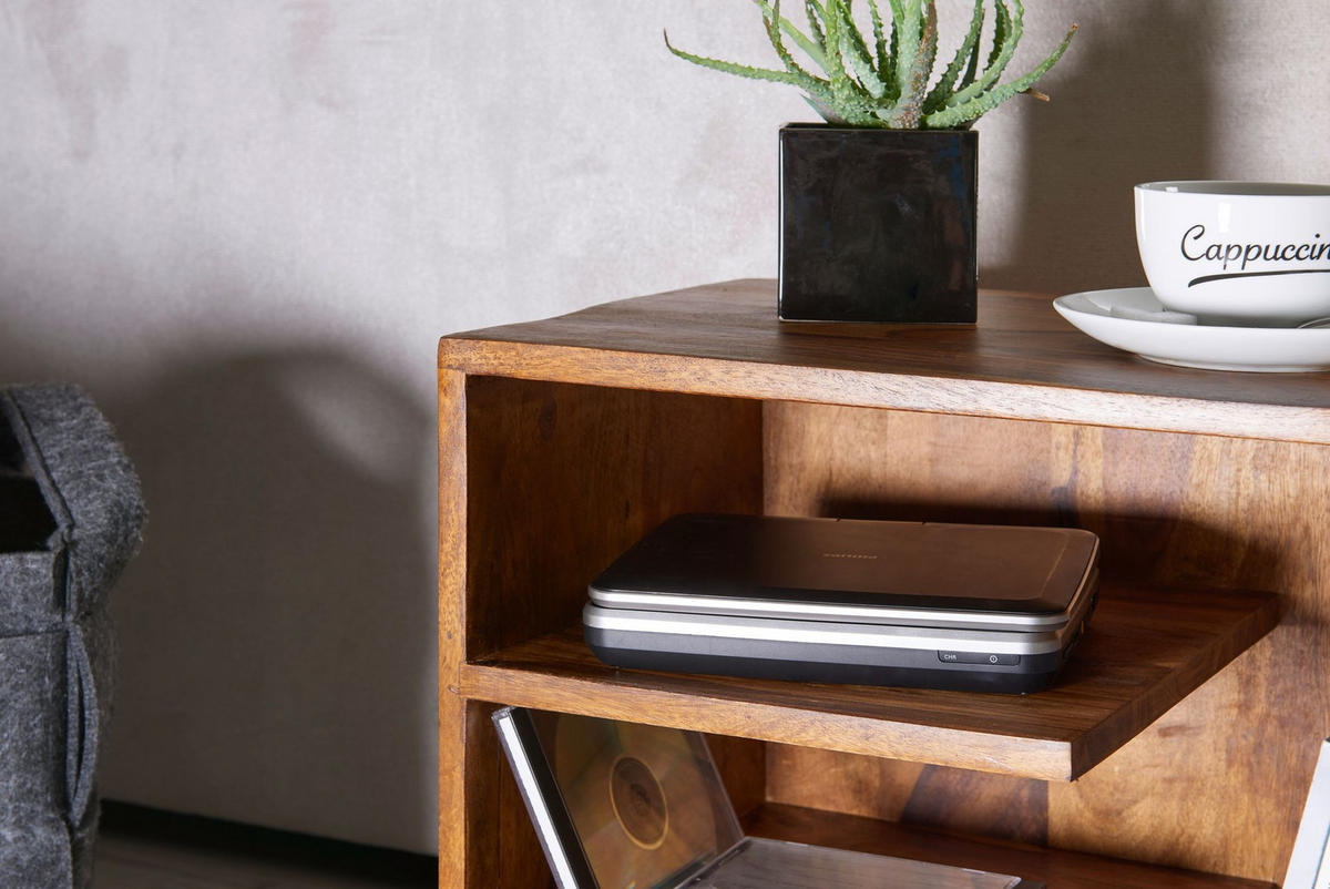 BEISTELLTISCH – Massivholz 43x43x30 cm mit 3 Ablageflächen - Braun, Holz (30/43/43cm) - KADIMA DESIGN