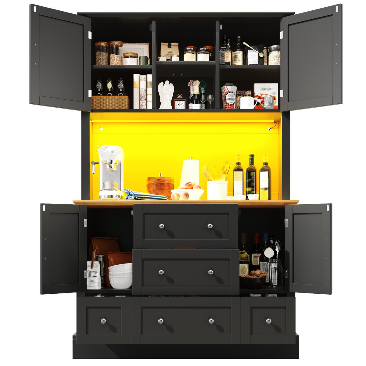 BUFFET 115x40x180cm LED 4 Türen 5 Schubladen - Multicolor, Holzwerkstoff (115/180/40cm) - FLIEKS
