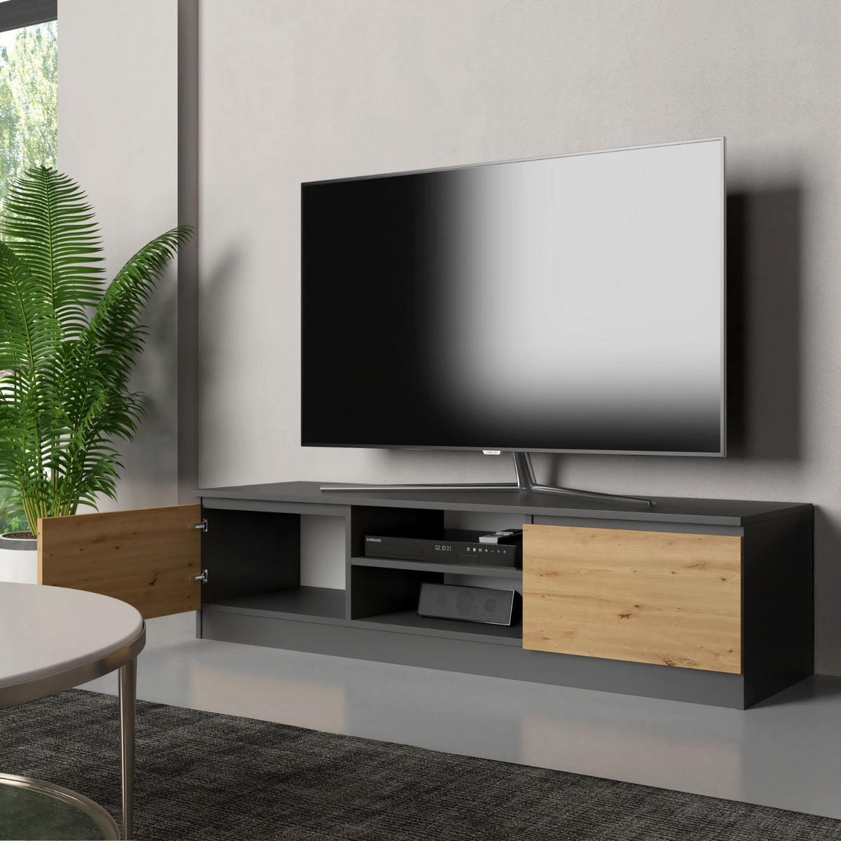 TV Lowboard Frank - Anthrazit/Eiche Artisan, Holzwerkstoff (140/36/40cm) - kommodly