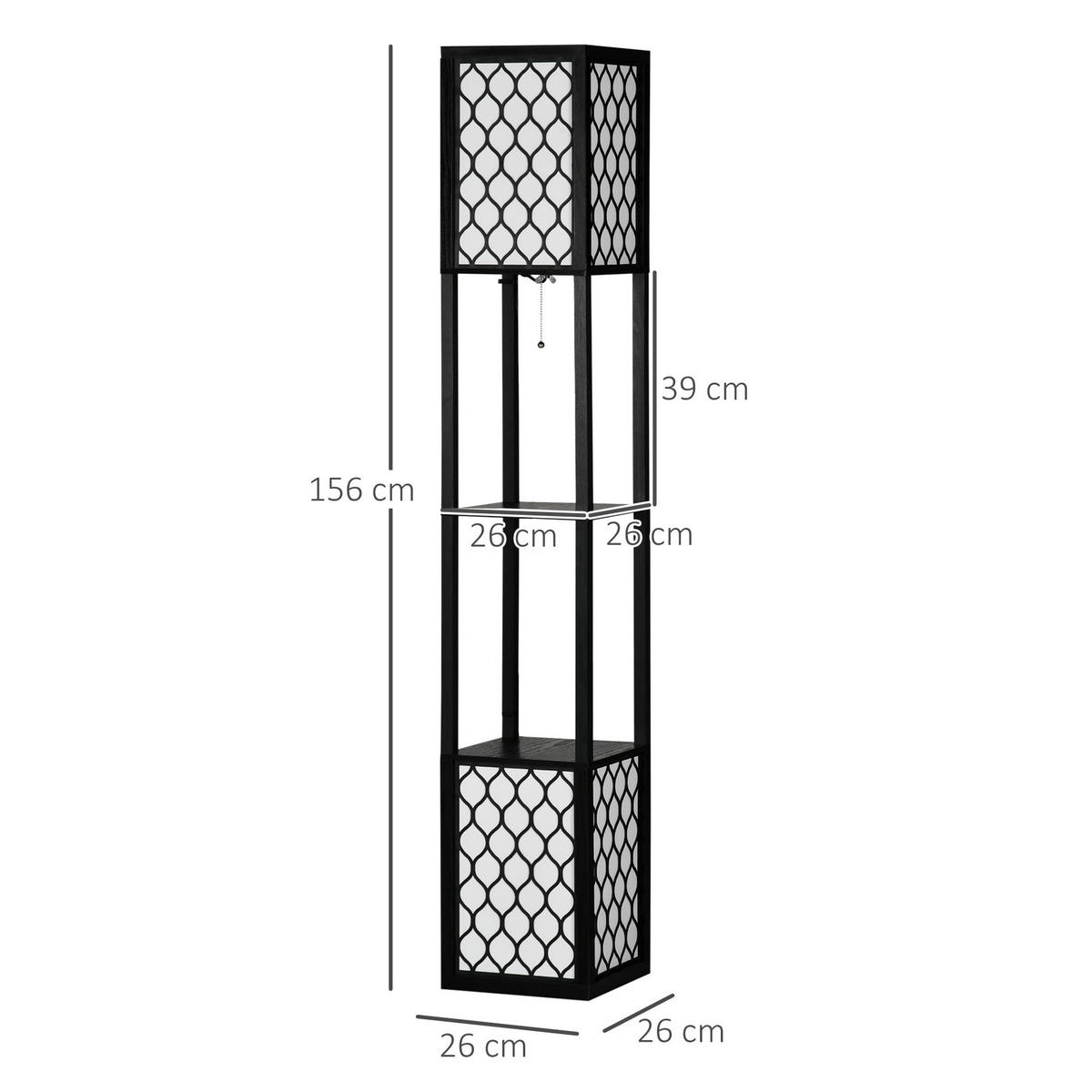STEHLEUCHTE 156cm Stehlampe mit Regal-Doppellicht E27-Ziehkettenschalter für Wohnzimmer - Schwarz, Metall (26/26/156cm) - Raelunyi