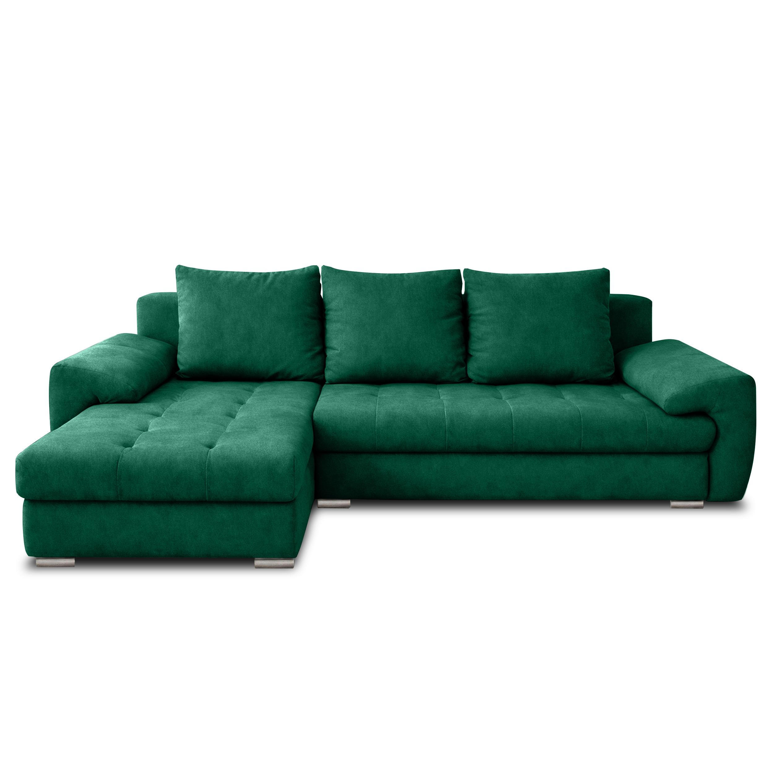 ECKSOFA L Form Manisa Grün 234/145/83 cm Links mit Schlaffunktion - Silberfarben/Grün, Kunststoff/Textil (145/234cm) - AX Living