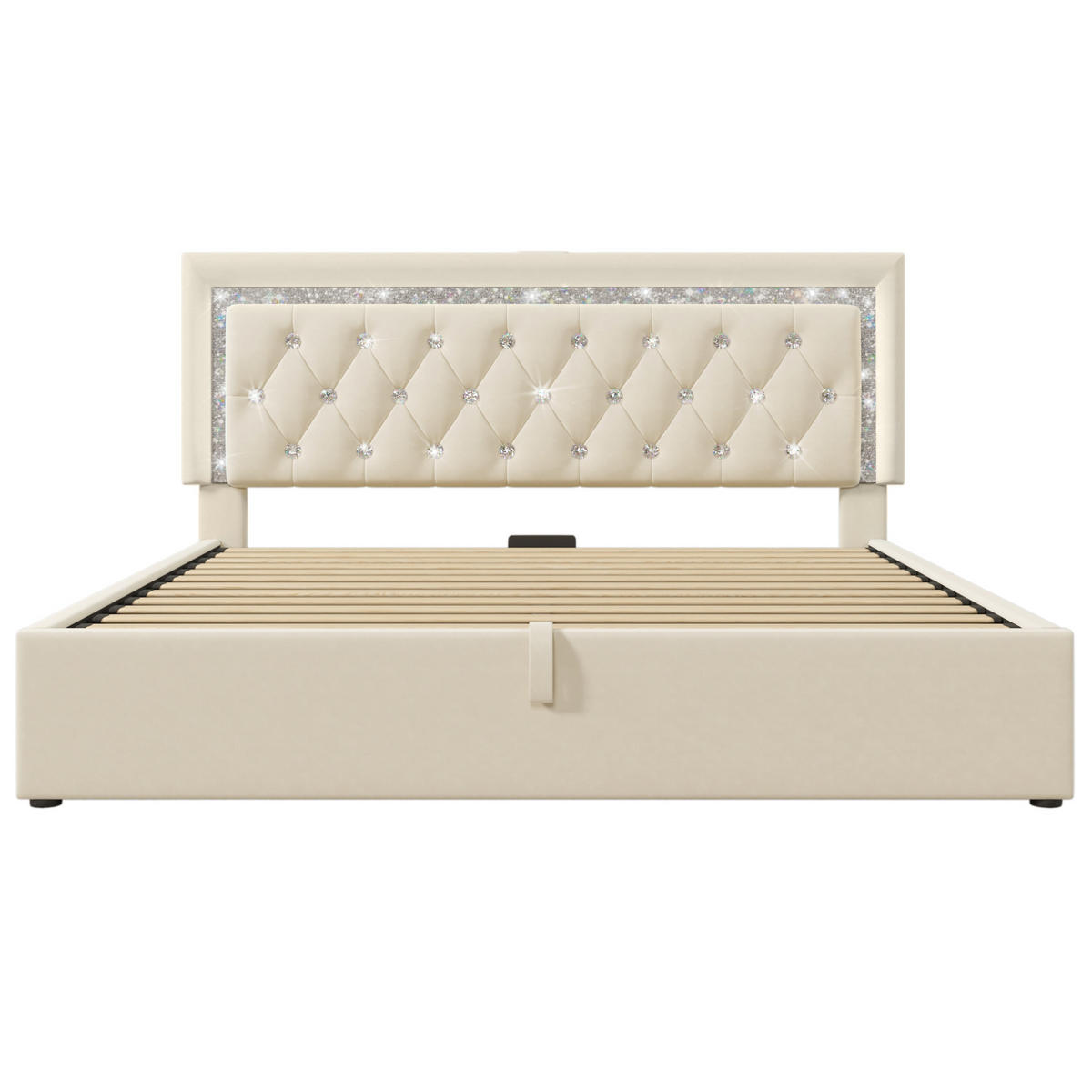 POLSTERBETT 140/200 cm Beige aus Samt mit LED-Beleuchtung und Stauraum - Beige, Textil (140/200cm) - OKWISH