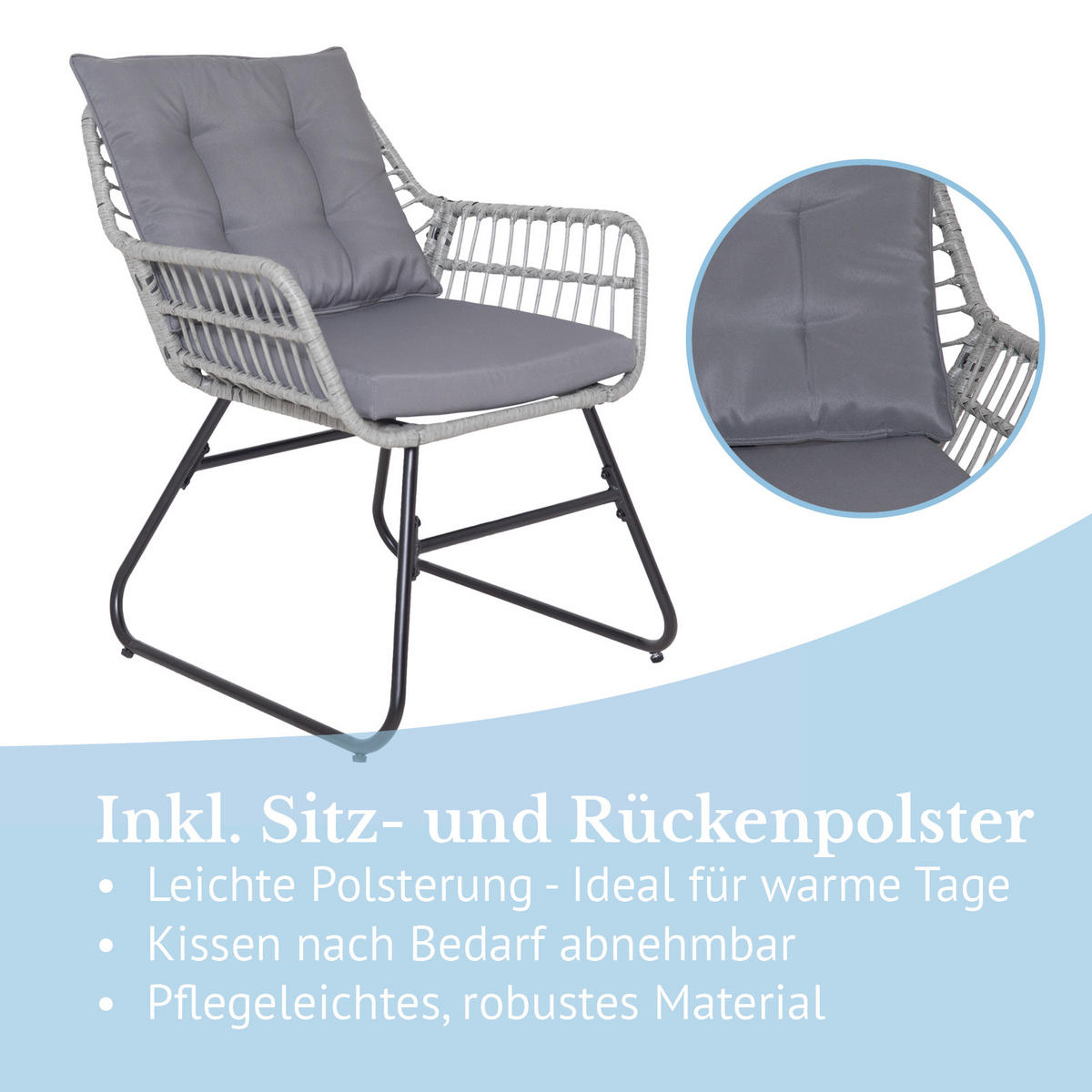 BALKONSET 3-teilig aus Rattan, hellgrau - Hellgrau, Kunststoff - SVITA
