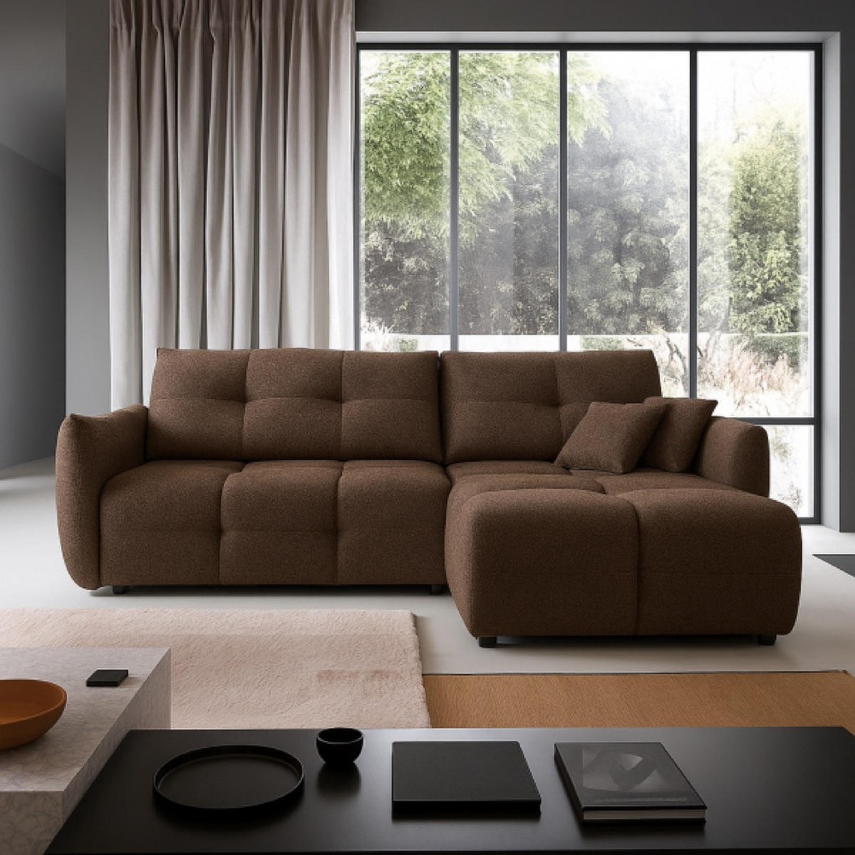 ECKSOFA Caffe Latte BOSE Mit Schlaffunktion Rechts - Beige/Braun, Textil (177/257cm) - Sepro Meble